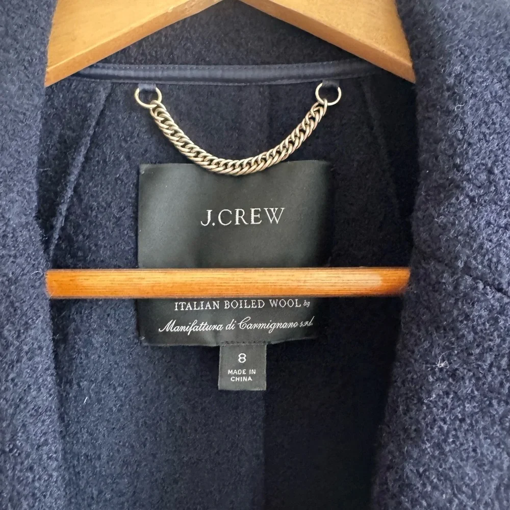 J. Crew Navy Blue Italian Boiled 100% Wool Wrap Blazer Jacket Size 8‎